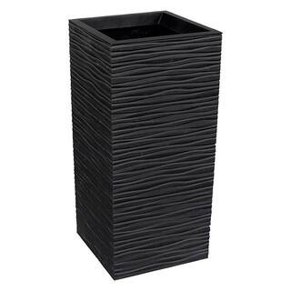 Celestine Medium Black Rubber Square Planter with Drainage Holes (13.5 in. L x 13.5 in. W x 26 in... | The Home Depot