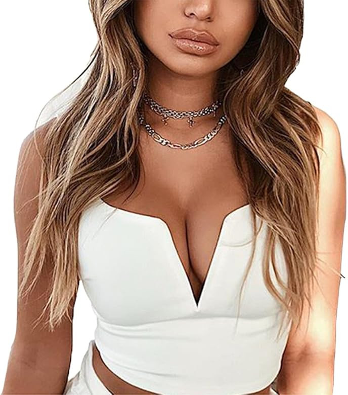 Susupeng Women Sexy Deep V Neck Sleeveless T Shirt Slim Crop Top Side Zip Casual Tank Tops | Amazon (US)