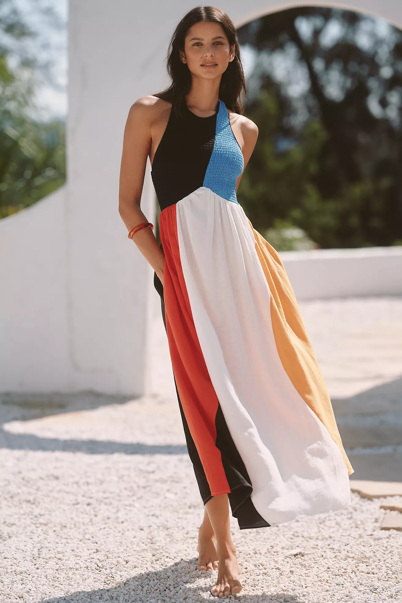 Celandine Linen Blend Smocked Halter Midi Dress | Anthropologie (US)