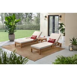 Hampton Bay Orleans Eucalyptus Wood Outdoor Chaise Lounge with Almond Cushions FRN-801960-CL - Th... | The Home Depot