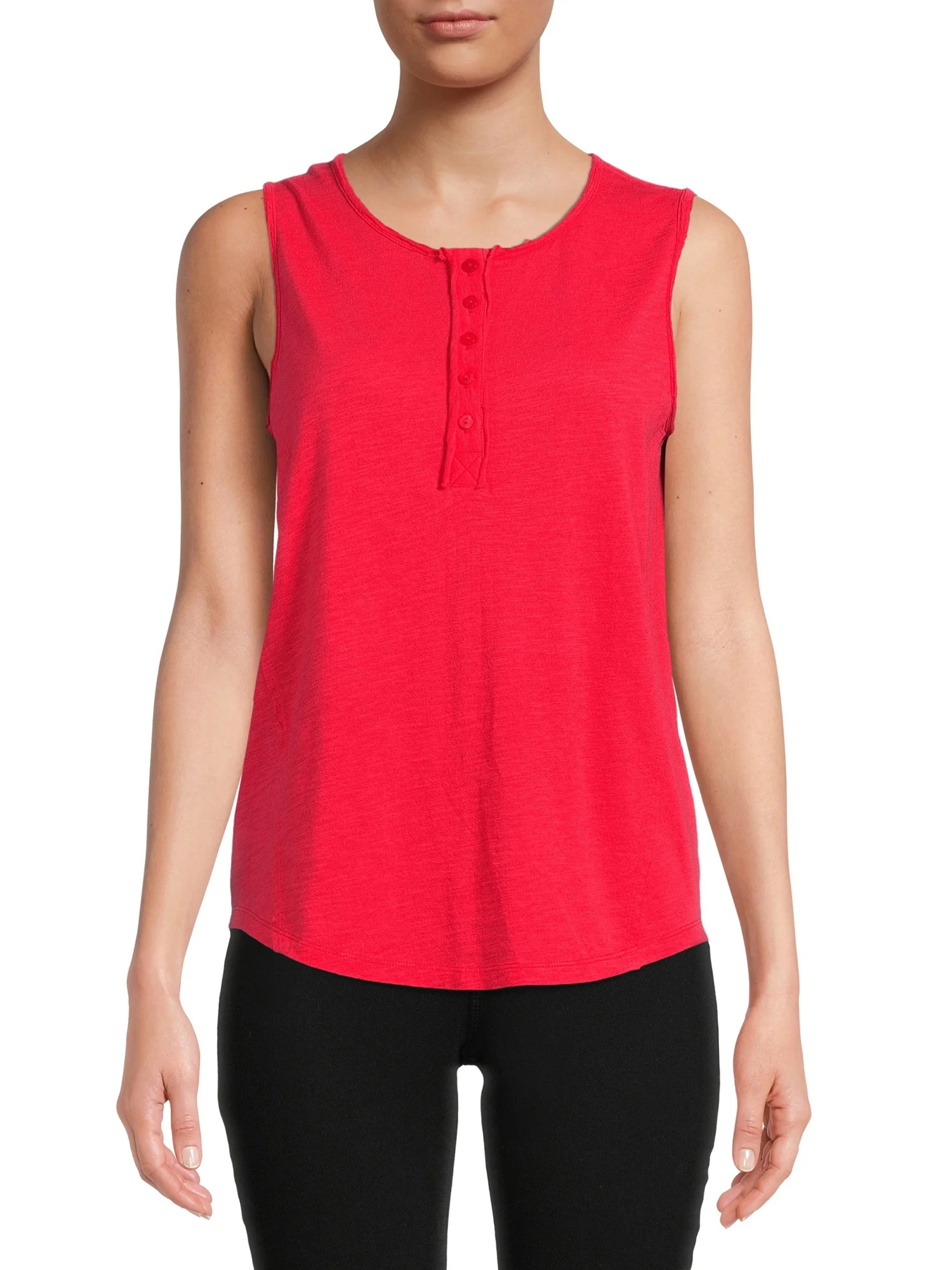 Time and Tru Women's Henley Tank with Fashion Raw Edge Detail - Walmart.com | Walmart (US)