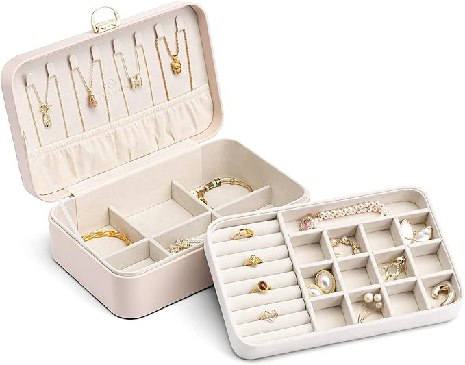 Vlando Jewelry Box,Travel Jewelry Case for 2 Layer,Travel Jewelry Storage,Lockable PU Leather Jew... | Amazon (US)