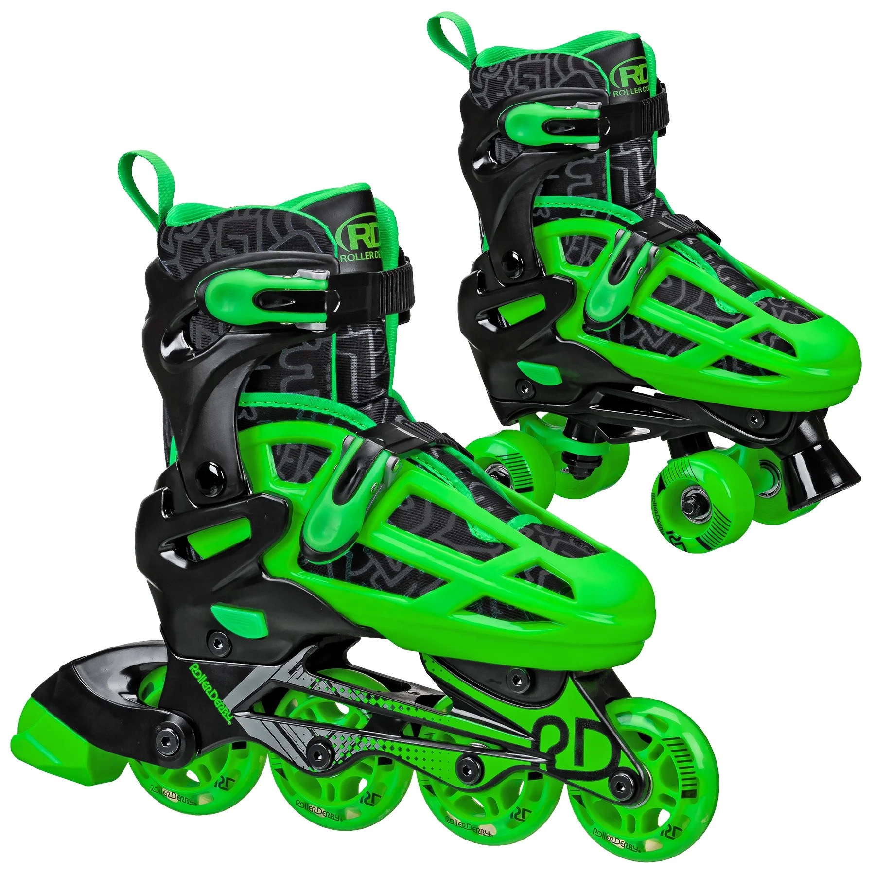 Roller Derby Boys 2-in-1 Roller/Inline Skates Black/Green, Size 3-6 | Walmart (US)