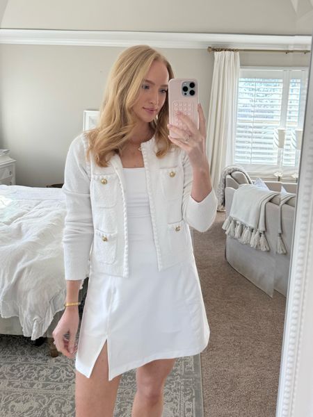Todays OOTD! Styling a white tennis dress with a cardigan for lunch. Wearing a medium in the athleisure dress  

#LTKSeasonal