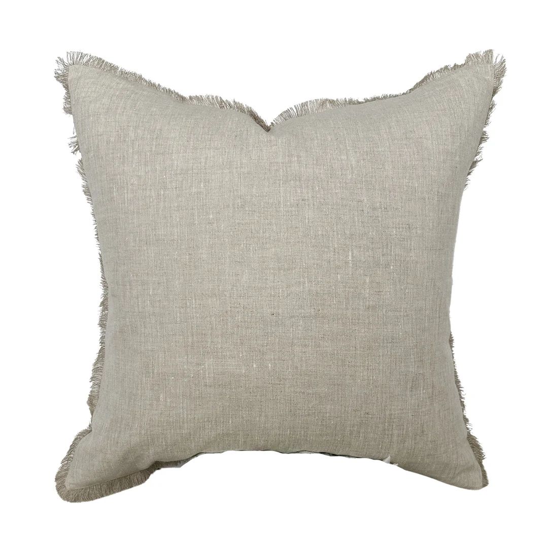 Nora Natural Linen Fringe Pillow Cover Beige Flange Edge Designer Fabric Neutral Home Decor 18x18... | Etsy (US)