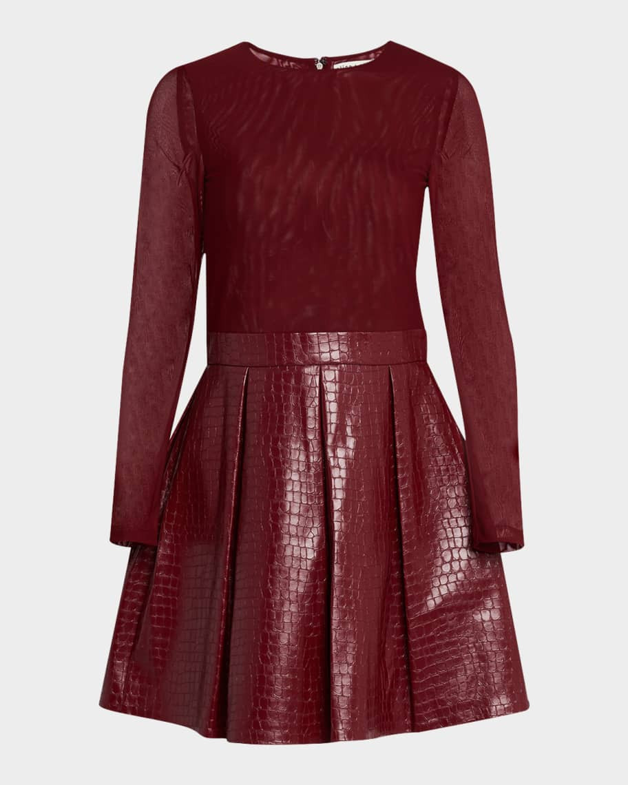 Alice + Olivia Chara Vegan Leather Croc Mini Dress | Neiman Marcus