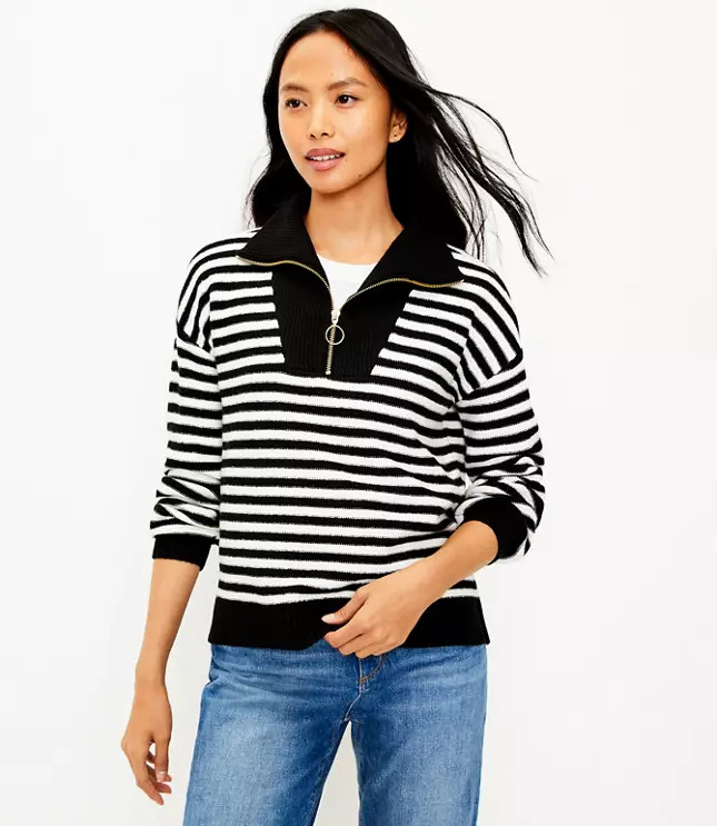 Striped Zip Collar Sweater   $74.99 Previously $79.50    4.5 (14)Write a review | LOFT
