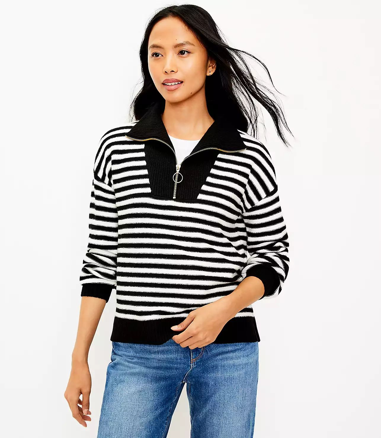 Striped Zip Collar Sweater   $74.99 Previously $79.50    4.5 (14)Write a review | LOFT