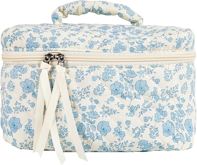 Makeup Bag Large Travel Quilted Cosmetic Makeup Bag Organizer, Floral Cotton Coquette Aesthetic T... | Amazon (US)