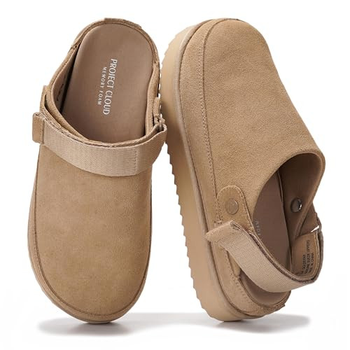 Project Cloud 100% Genuine Leather Clogs for Women - Memory Foam Womens Clogs & Mules with Adjustable Straps - Lightweight Platform Shoes Non-Slip Slides (Goldstar, Sand,10) | Amazon (US)