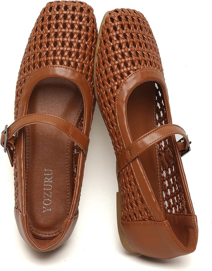 Yozuru Womens Woven Ballet Flats Mesh Mary Jane Shoes Dressy Squared Toe Comfortable Buckle Strap... | Amazon (US)