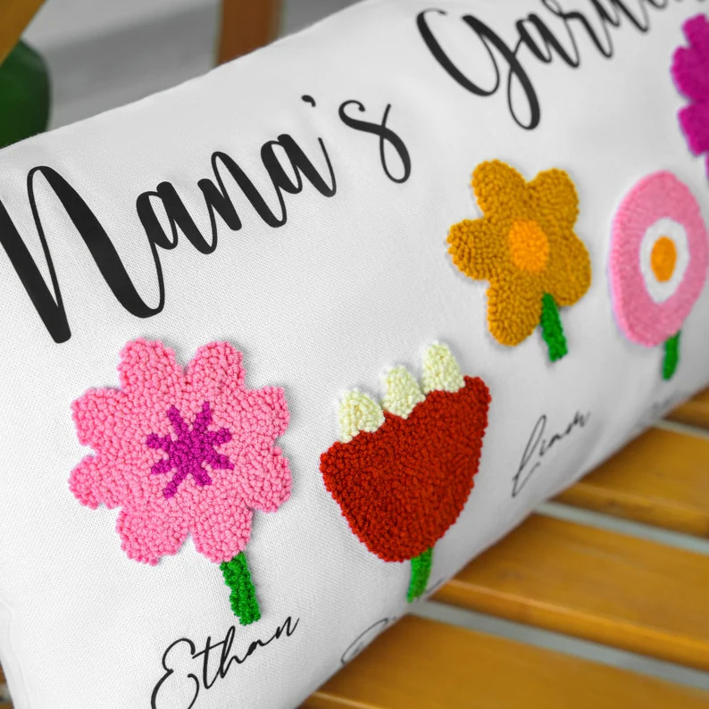 Nanas Garden Birh Flower Punch Needle Pillow, Grandmas Garden Names Personalize Pillow, Mothers D... | Etsy (US)