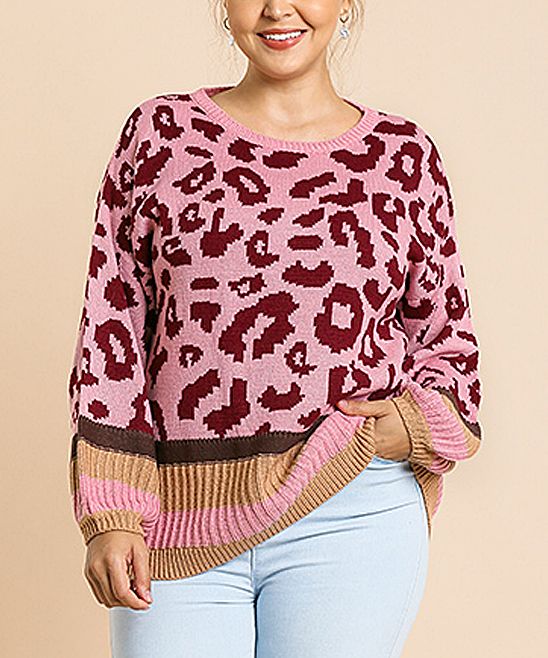 Avenue Hill Women's Pullover Sweaters ROSE - Rose & Black Leopard Bishop-Sleeve Pullover Sweater - W | Zulily