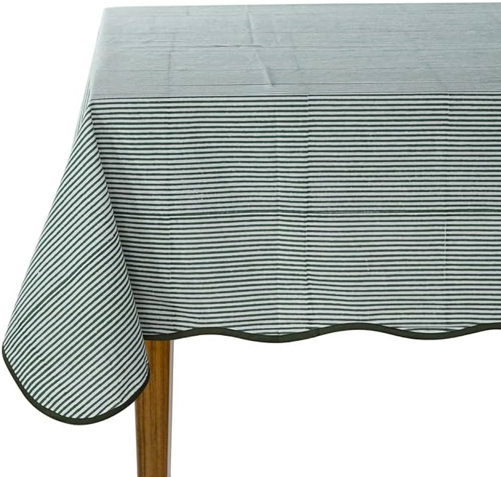 Ridhi Green Stripe Scallop 60x90 Inches Rectangle 100% Cotton Hand Block Print Washable Decorativ... | Amazon (US)