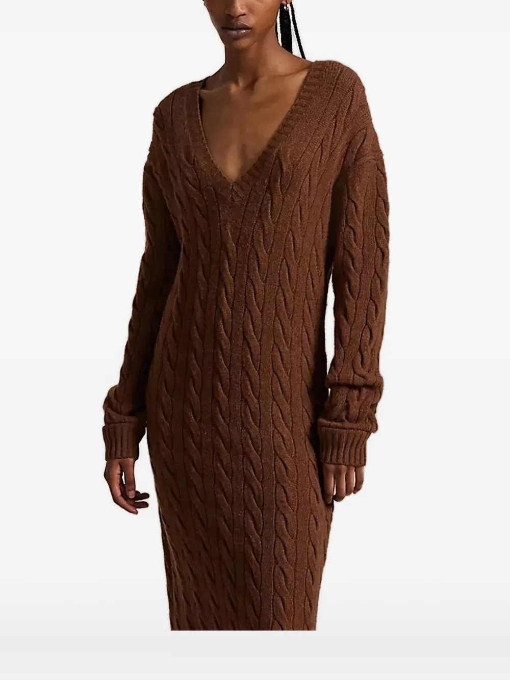 Polo Ralph Lauren cable-knit v-neck maxi dress - Brown | Farfetch Global