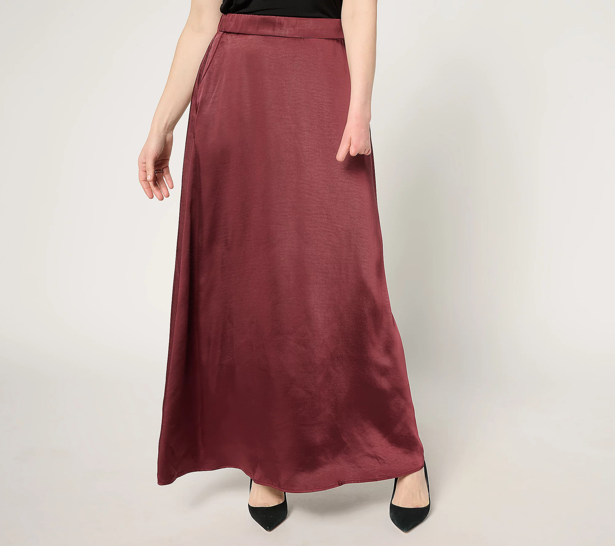 by Stacy London Petite Pull-On Satin Maxi Skirt | QVC