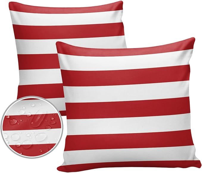 Outdoor Pillows Christmas Stripes Red Waterproof Outdoor Pillow Covers Geometric Red White Polyes... | Amazon (US)