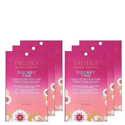 Pacifica Disobey Time Anti-Aging Facial Sheet Mask 6-Pack – Hydrating Rose & Peptide Mask for D... | Amazon (US)