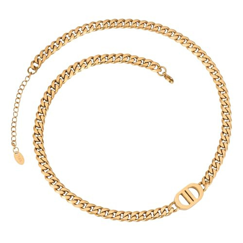 CG&KYGG Womens 18K Real Gold Plated Initial Necklace Choker with Double D Letter, 6mm 316L Stainless Steel Cuban Link Chain, Birthday Valentine's Day & Mother's Day Gift(Delicate Box & Pouch Packing) | Amazon (US)