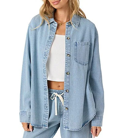 O'Neill Sevie Long Sleeve Oversized Denim Shacket - L | Dillard's