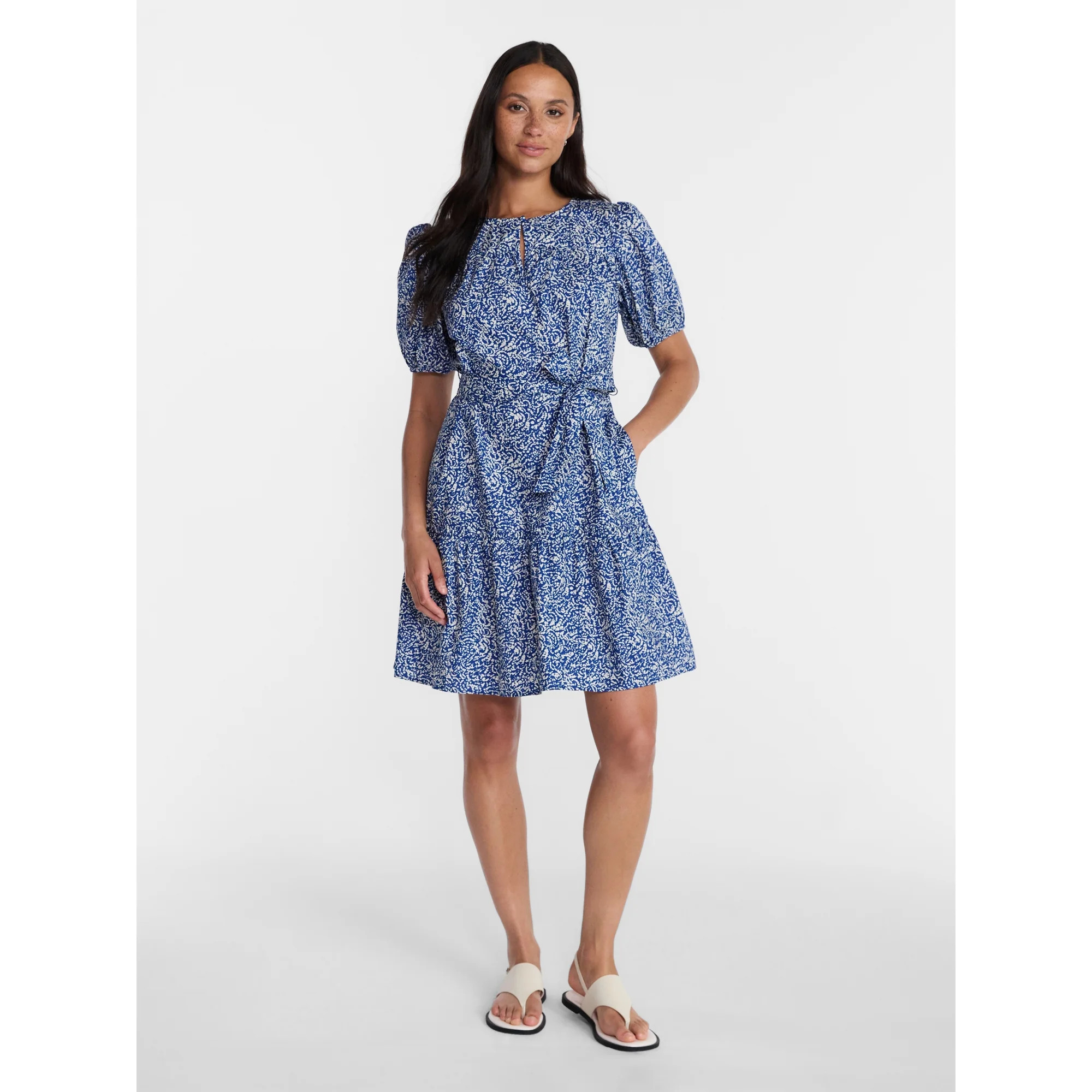 Time and Tru Women's and Women's Plus Cotton Mini Dress with Puff Sleeves, Sizes XS-4X | Walmart (US)