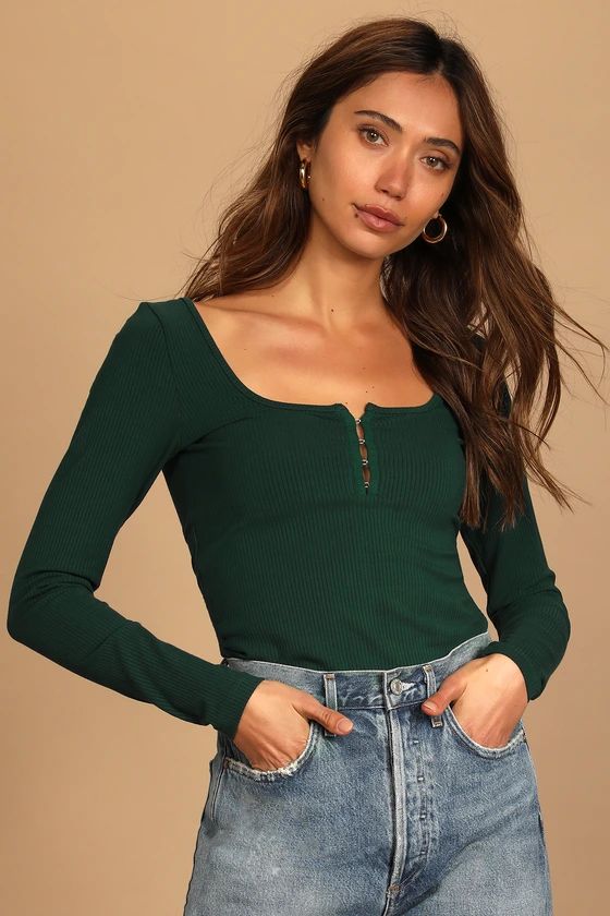 Off the Hook Hunter Green Ribbed Long Sleeve Top | Lulus (US)