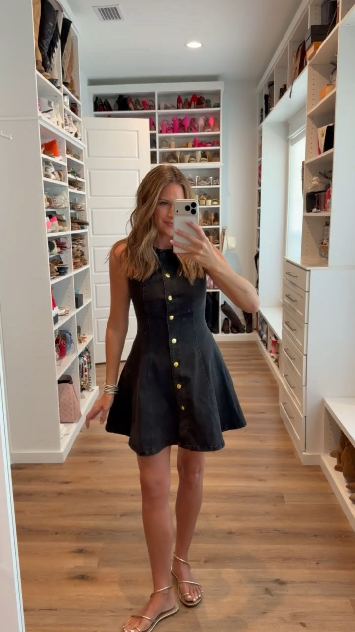 In a small short denim dress, sandals and accessories- fits tts.

#LTKootd #LTKgrwm #LTKSeasonal