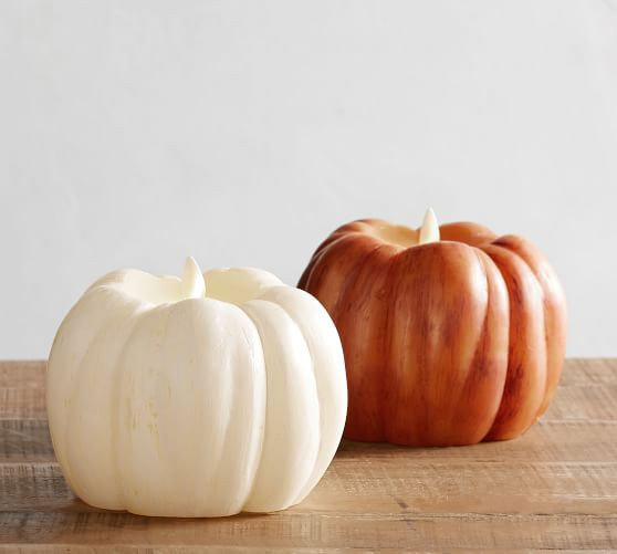 Pumpkin Premium Flickering Flameless Wax Candle | Pottery Barn (US)