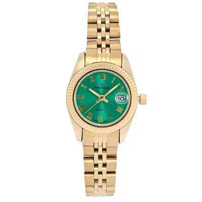 Peugeot Women's Gold-Tone 25mm Fluted Bezel Steel Bracelet Watch with Green Dial | Target