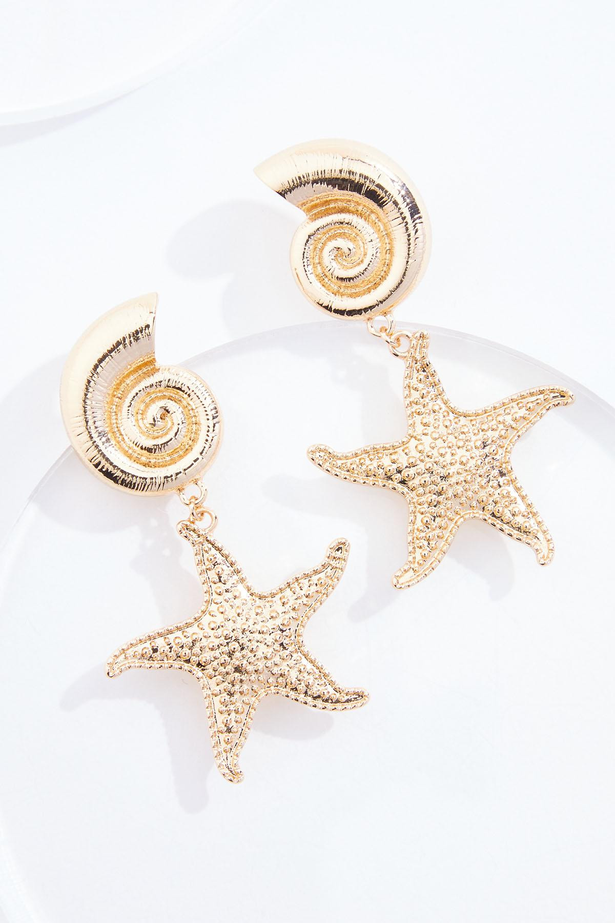 Gold Textured Shell Starfish Earrings | Cato Fashions