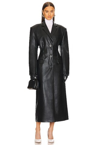Helsa Waterbased Faux Leather Long Coat in Black from Revolve.com | Revolve Clothing (Global)