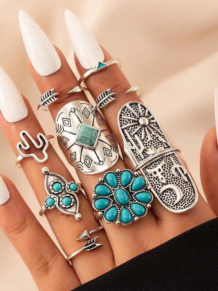 9pcs/set Turquoise Decor Ring
       
              
              $2.20        
    $2.09
     
... | SHEIN