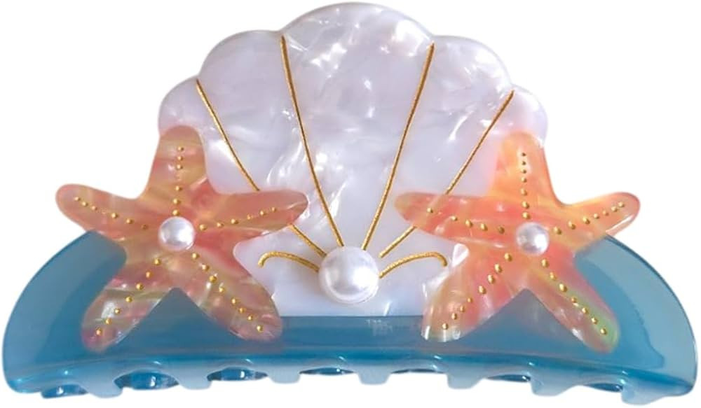 Starfish and Shell Hair Clip,Acetate Hair Claw,Starfish Hair Clips for Women | Amazon (US)