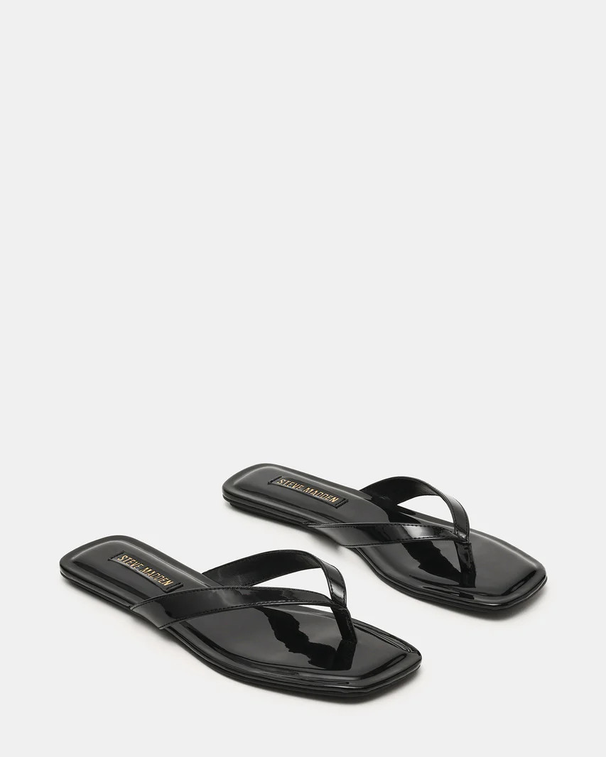 TRELLA Black Patent Square-Toe Thong Women's Sandal | Steve Madden (US)