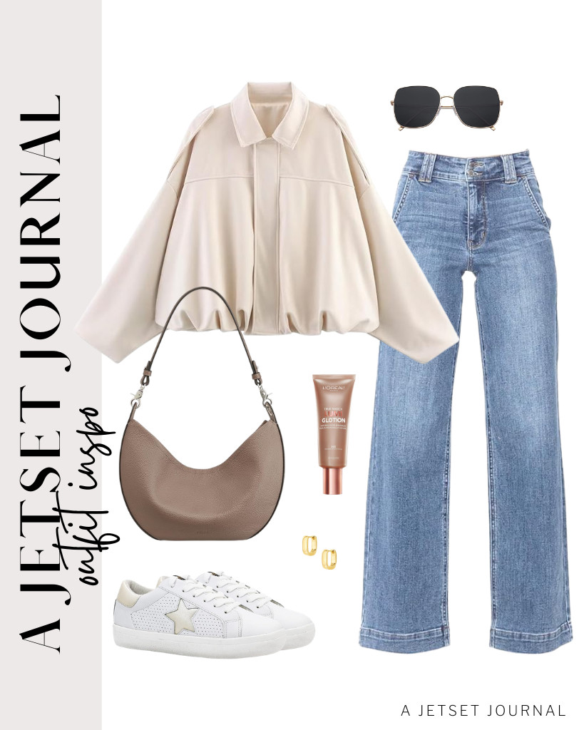 I love pairing this white faux suede bomber jacket with light-wash jeans for in-between seasons because it is light but provides warmth when it gets chilly. Steve Madden has a pair of sneakers that go well with this outfit. Don’t forget your SOJOS sunnies and shoulder bag to finish the look. 

 #LTKSeasonal #LTKSaleAlert #LTKTravel