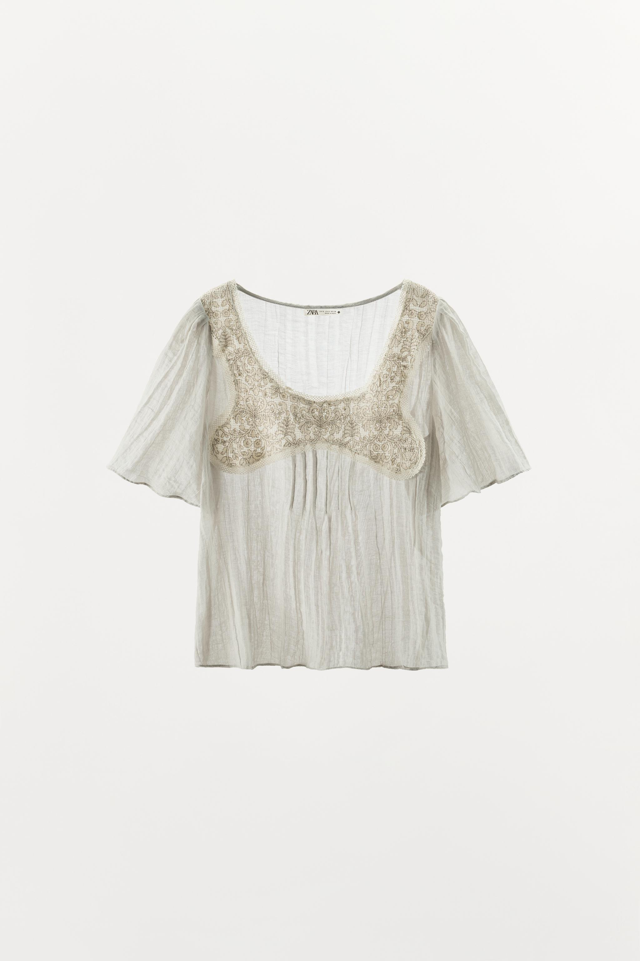 EMBROIDERED LACE COMBINED TOP | Zara UK