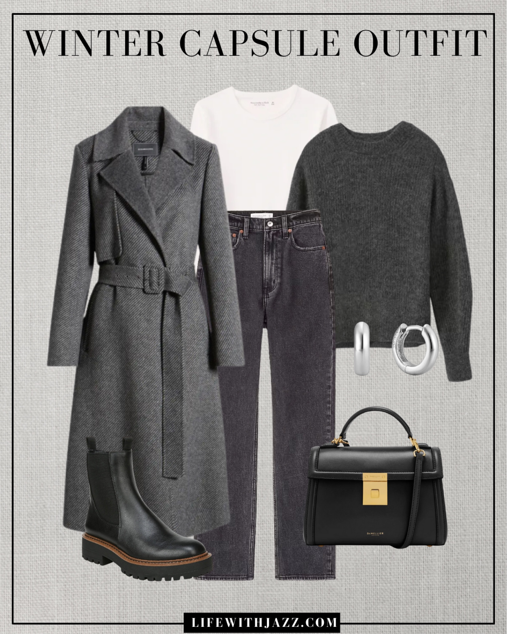 Winter capsule outfit 

Gray coat / white tee / layering tee / dark gray sweater / gray wash ankle jeans / black purse / waterproof lug sole boot / Chelsea boot / wc25 

#LTKSeasonal #LTKStyleTip