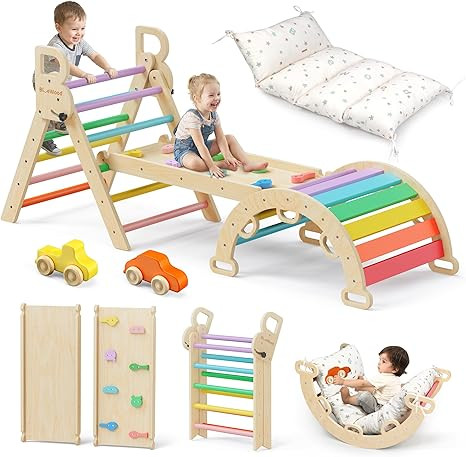 Pikler Triangle Set with Cushion - Climbing Toys for Toddlers 9-in-1, Montessori Philosophy Play ... | Amazon (US)