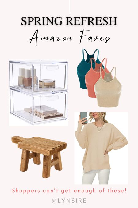 Amazon favorites part 1! Stackable Cosmetic Organizer Drawers, Seamless Rib-Knit Crop Tank Tops, Wood Pedestal, and Crewneck Batwing Sleeve Ribbed Sweater 💗

#LTKGiftGuide #LTKFind #LTKunder50