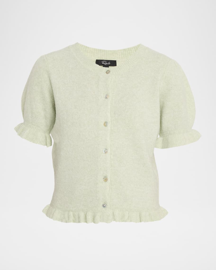 Lora Ruffle-Trim Puff-Sleeve Cardigan | Neiman Marcus
