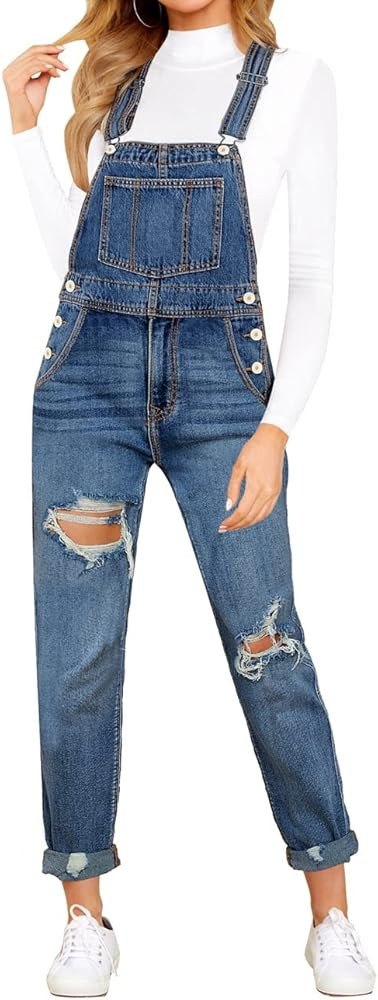Vetinee Womens Classic Adjustable Straps Pockets Denim Bib Overalls Jeans Pants | Amazon (US)