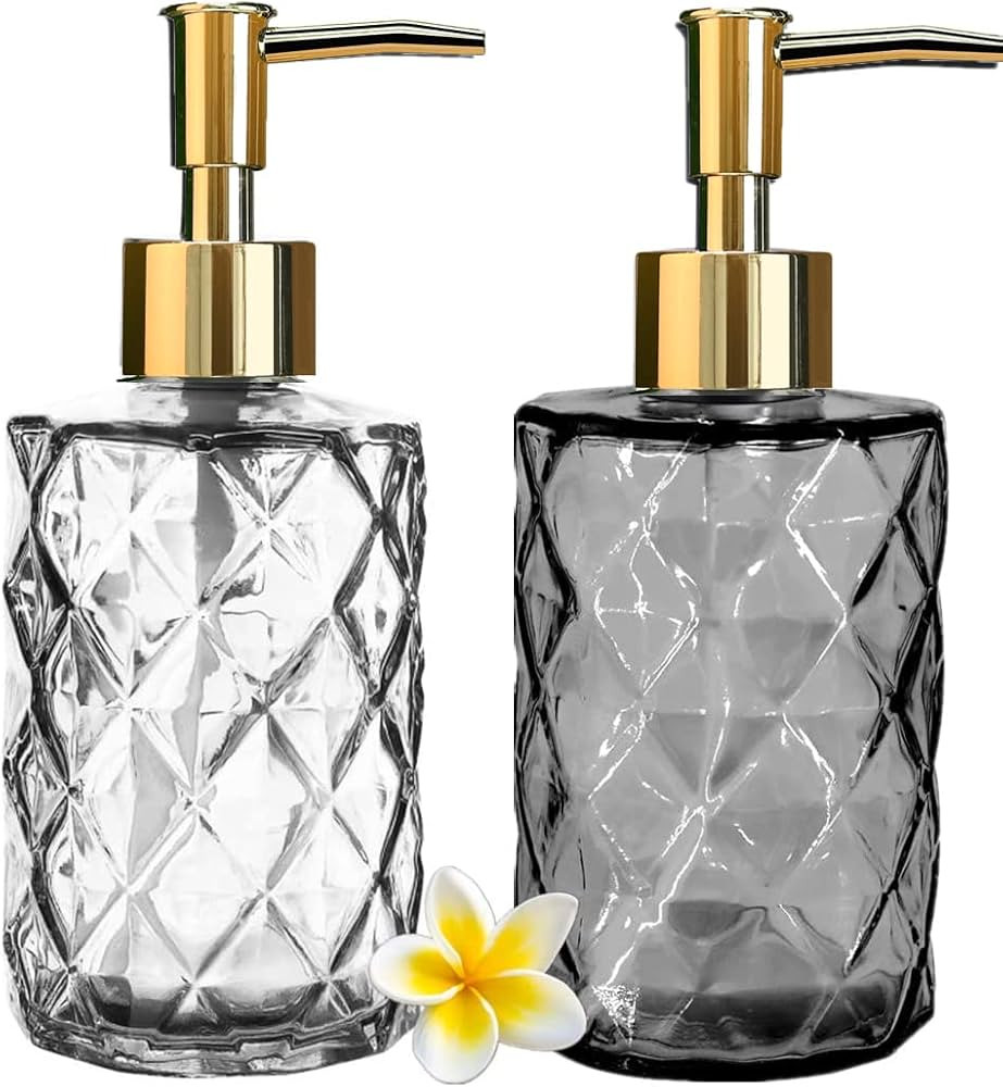 2 Pack Glass Soap Dispensers, Shampoo Bottle Dispensers with Gold Pump, 330 ML/12Oz Refillable Ha... | Amazon (CA)