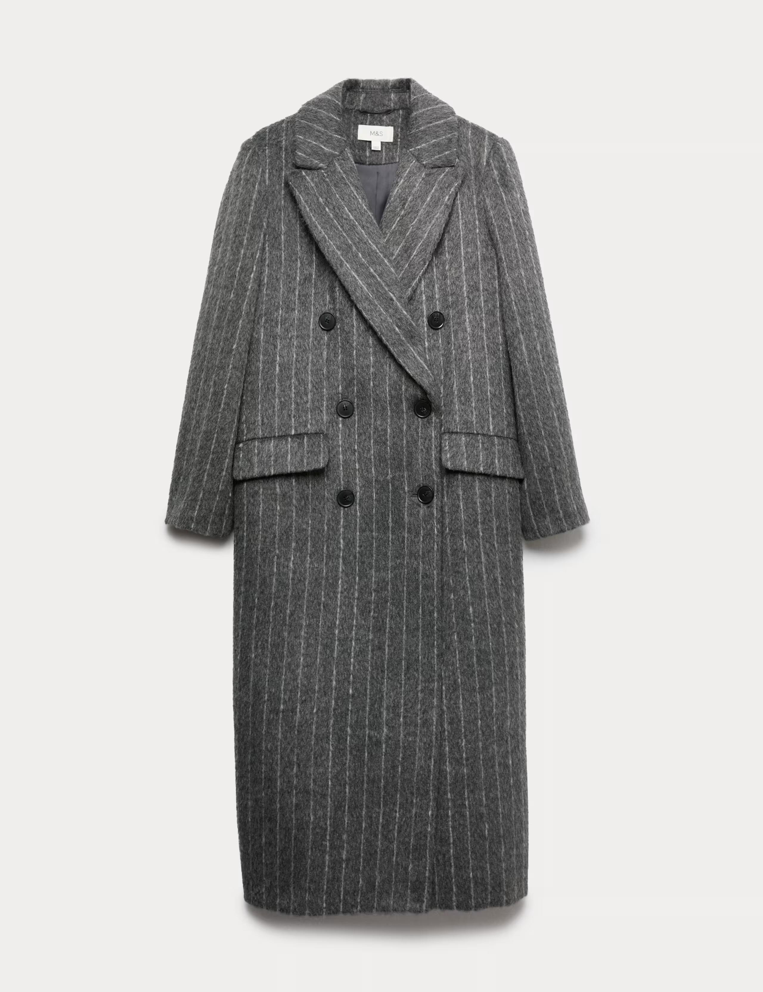 Brushed Pinstripe Double Breasted Longline Coat | Marks & Spencer (UK)