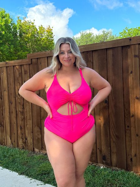 This neon plus size Amazon one piece works pretty well for my larger chest! When I originally tried it on, it made me a little bit nervous that I might spill out. Then I wore it around a resort and had no issues, big win in my book! Finding cute swimsuits with a cut out like this one can be tricky when you have a fuller bust. I have a longer torso and this one works for me, but I would say if I had any longer of a torso it would have felt too snug in the length.

The $34 Amazon one piece is available in sizes L – 24 Plus and 20+ color variations. I am wearing XL.

#LTKplussize #LTKfindsunder50 #LTKswim