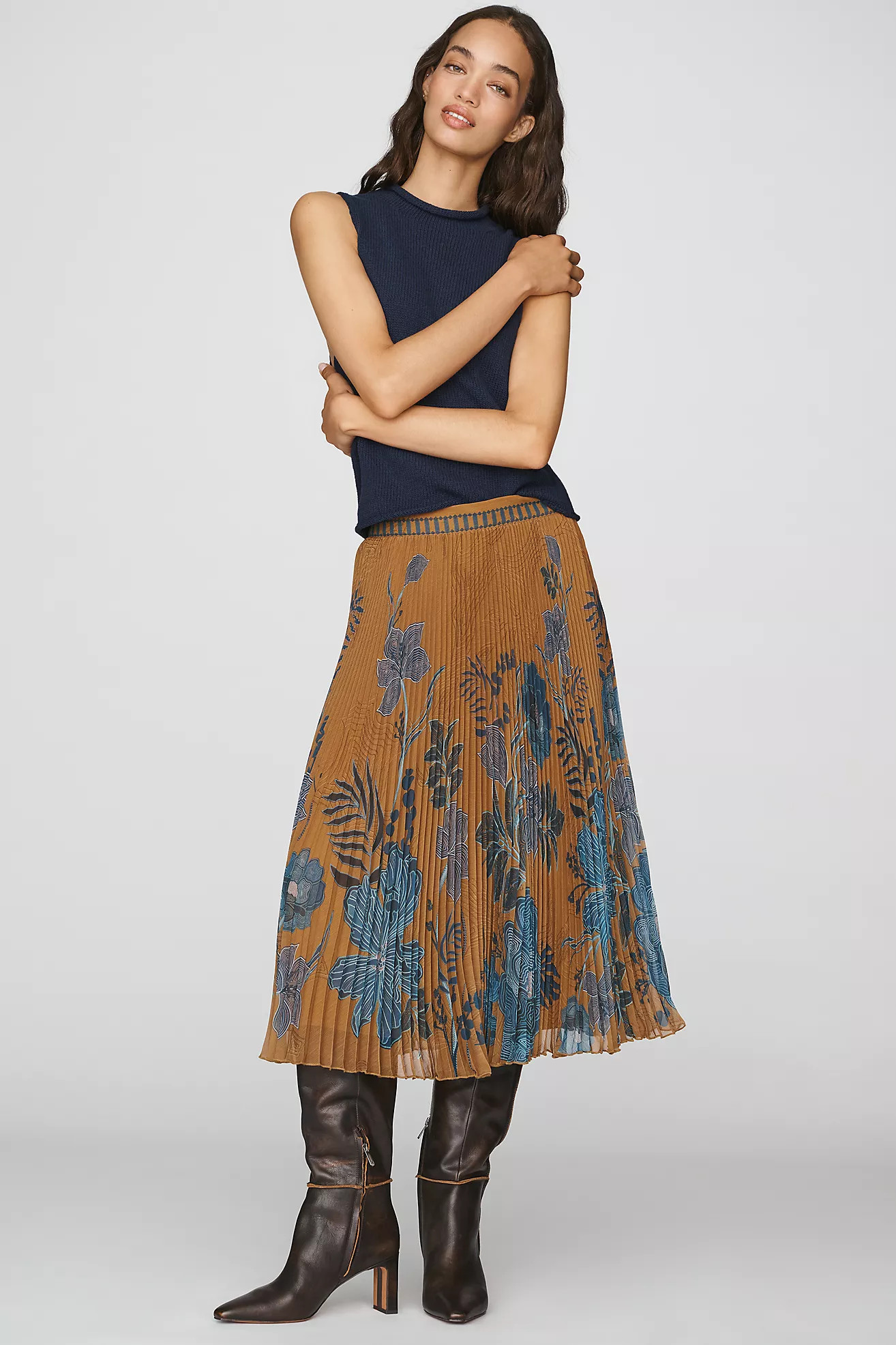 Ranna Gill Pleated Midi Skirt | Anthropologie (US)