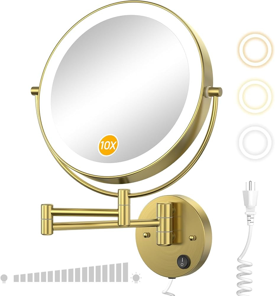 Gospire 9” Wall Mounted Lighted Magnifying Mirror, 1X/10X Magnification Double-Sided LED Bathro... | Amazon (US)
