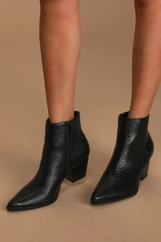 Spirit Black Snake Pointed Toe Ankle Booties | Lulus (US)