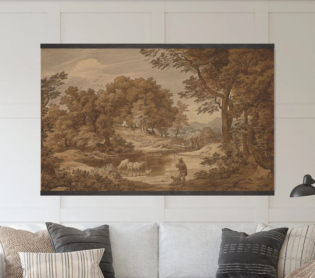 Moody Autumn Landscape Drawing Tapestry Wall Hanging Canvas Wall Art, Vintage Drawing, Canvas Gic... | Etsy (US)