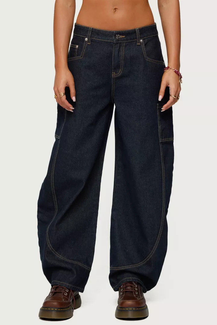 Edikted Aden Contrast Stitch Barrel Jean | Urban Outfitters (US and RoW)