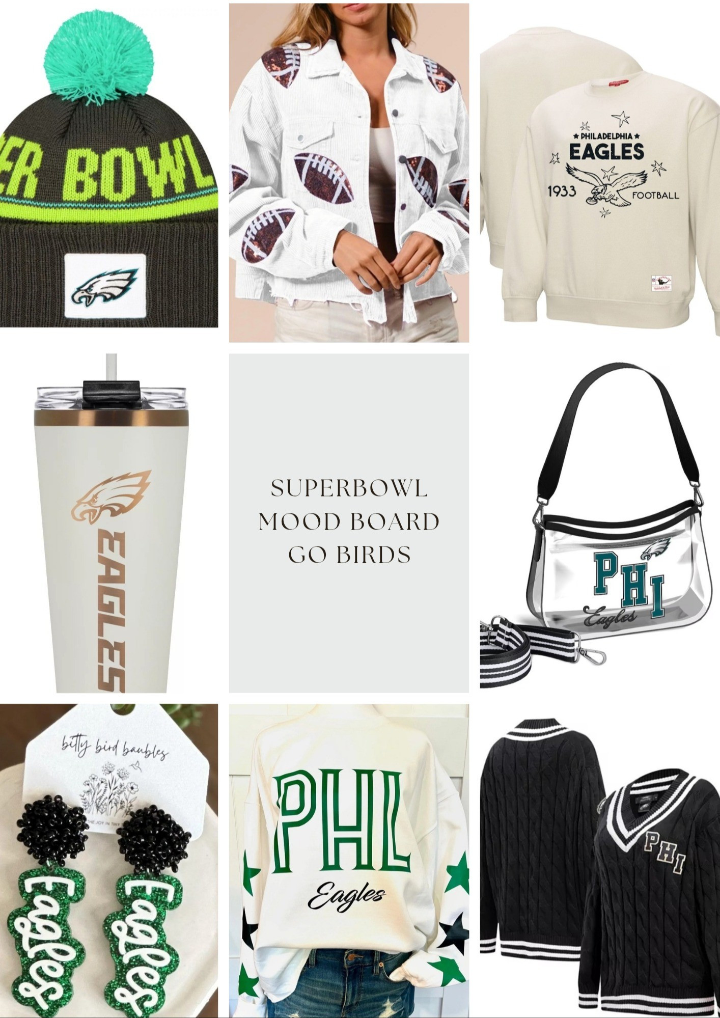 All Philadelphia Eagles mood board. There are still some items with guaranteed shipping by the big game and some items on sale. Who's ready for the superbowl?!

#LTKSaleAlert #LTKTravel #LTKGiftGuide